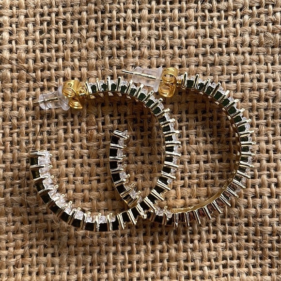 Loop Hoop 14K gold plated luxury big round C-shaped zircon earrings elegant - Picture 11 of 16